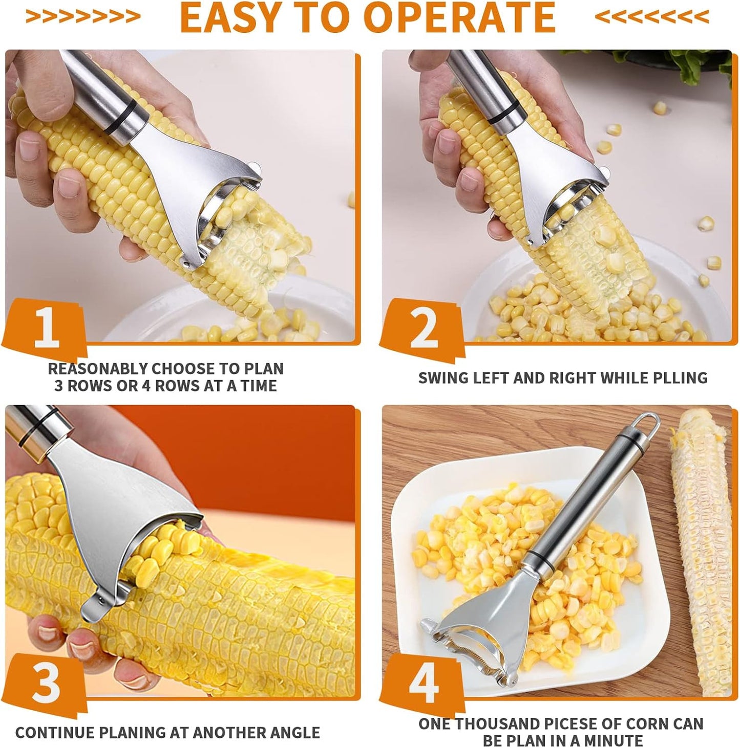 4x Stainless Steel Corn Cob Peeler Stripper Remover Kitchen Cutter Thresher Tool