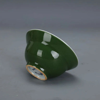 3.2" Chinese Jingdezhen Army Green Glaze Porcelain Gongfu Teacup Cup