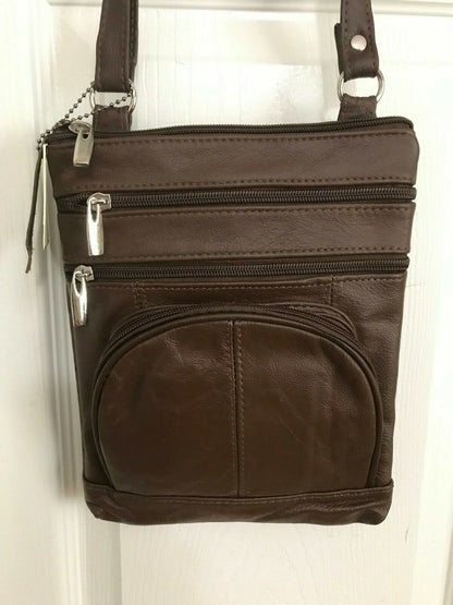 14 COLORS - Roma Leathers 6 Compartment 100% CROSSBODY LEATHER BAG 9.5" X 7.5"