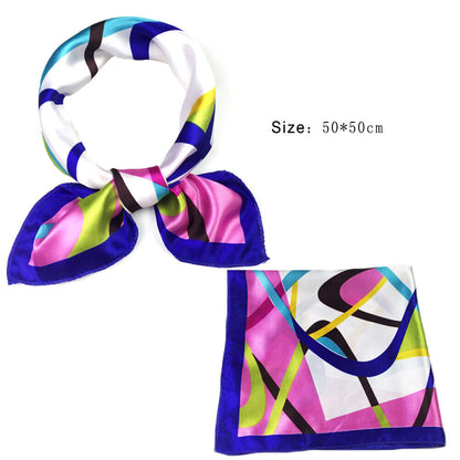 Women Small Print Silk Scarf Striped Headband Handle Bag Wristband Fashion