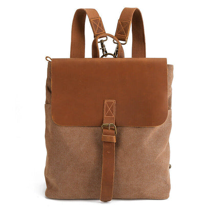 Convertible Canvas Real Leather Backpack Rucksack Daypack Satchel Shoulder Bag