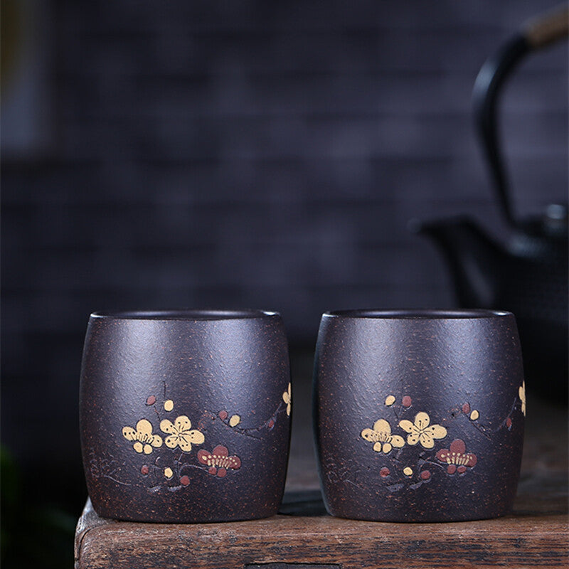 One Tea Cup Marked Floral Carved Handmade Authentic Yixing Zisha Kungfu Cup Tea