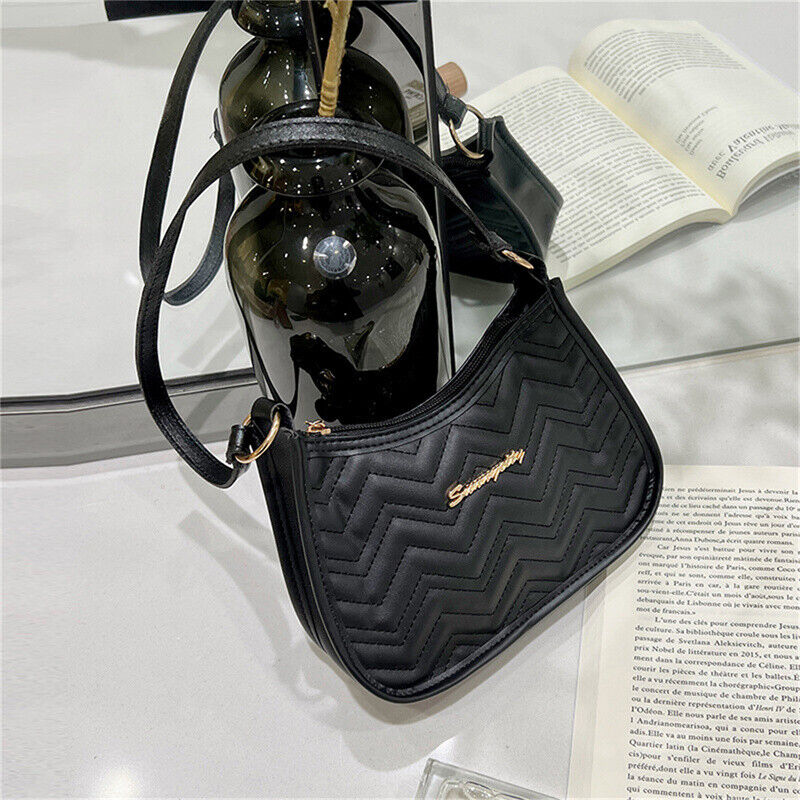Women PU Leather Shoulder Bag Fashion Rhombic Embroidery Casual Zipper Handbags