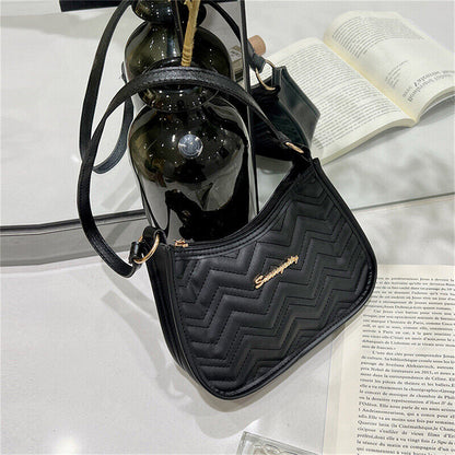 Women PU Leather Shoulder Bag Fashion Rhombic Embroidery Casual Zipper Handbags