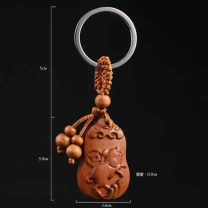 Chinese Peach Wood Carved Word Blessing Auspicious Word Twelve Zodiac Animals Pi