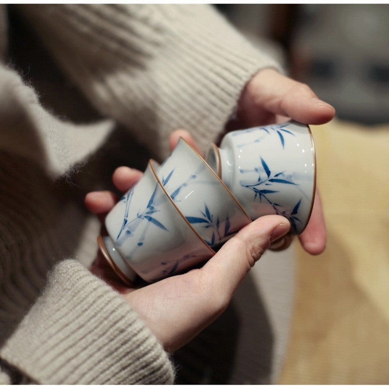 80ML Underglaze Color Antique Glaze Qingfeng Zhuyi Ceramic Covered Bowl Tea Set