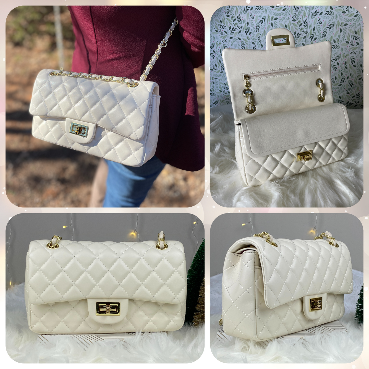Women Classic Quilted Double Flap Shoulder Crossbody Leather Bag