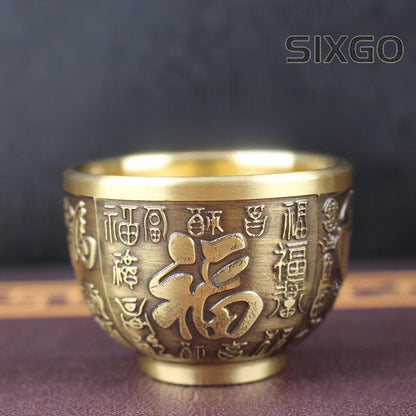 Brass Retro Baifu Dragon-Phoenix Cup Rice Jar Office Home Desktop Decoration