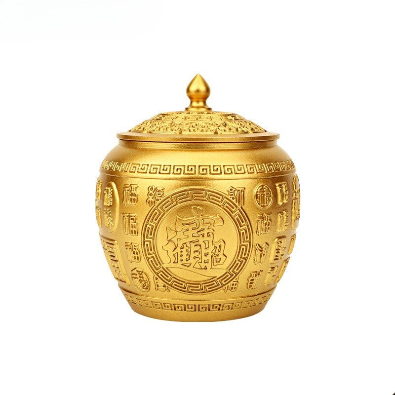 Large-capacity Tea Storage Box Brass Baifu Tea Can with Lid Ornaments Crafts