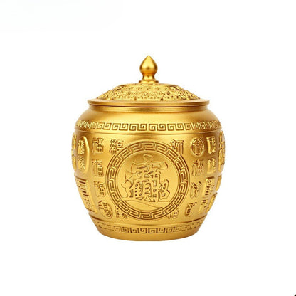 Large-capacity Tea Storage Box Brass Baifu Tea Can with Lid Ornaments Crafts