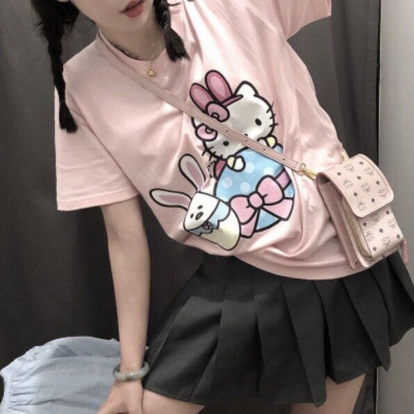 Hello Kitty T-Shirt Cotton Short Sleeve Breathable Cartoon Anime