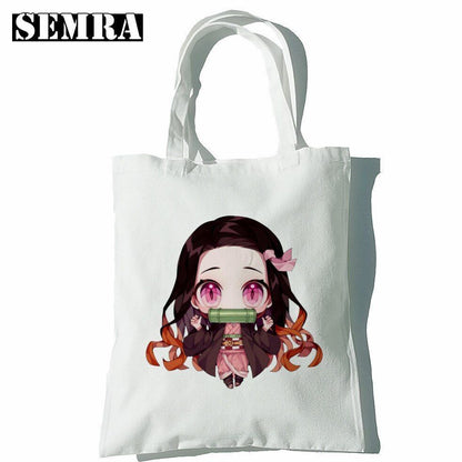 Canvas Tote Shoulder Bag Student Teacher Large Square Purse White / Black Pouch