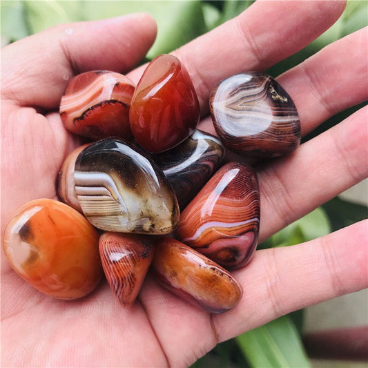 5Pc Natural Silk Banded Lace Agate Quartz Crystal Sardonyx Carnelian Palm Stone