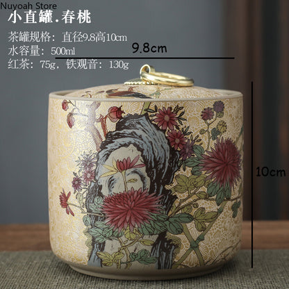 Chinese Style Tea Pot Ceramic Sealed Pot Storage Jar Household Retro Tea Box