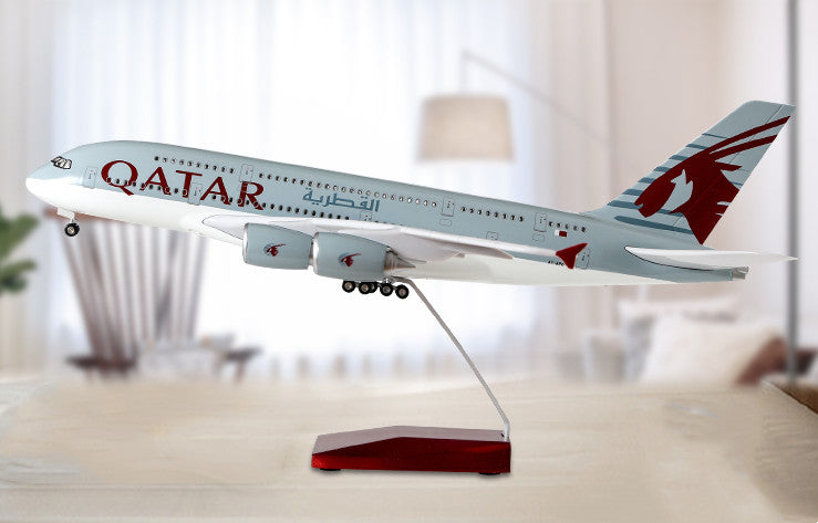 1:160 46CM QATAR AIRBUS A380 Passenger Plane Landing Gear Resin Aircraft Model
