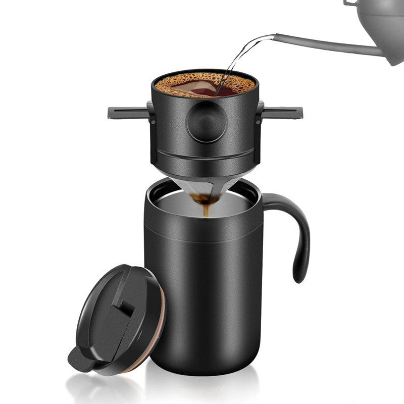 Portable Insulated Coffee Mug with Drip Filter - Stainless Steel Hand Brew Kit