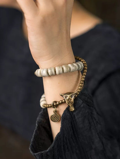 Men's Niche Bull Head Bracelet Vintage Beaded Double Layer Hand Jewelry