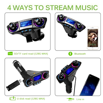 Transmisor Bluetooth FM Para Carro Cargador USB Con Doble Salida Para Automovil