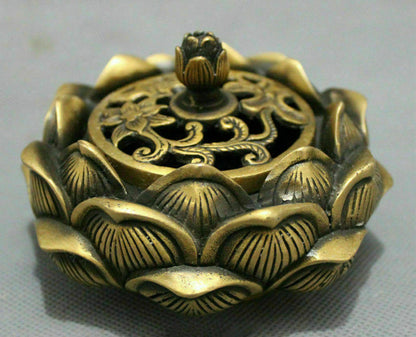 Folk Brass Buddhist Auspicious Statue Flower Incense Burner Censer