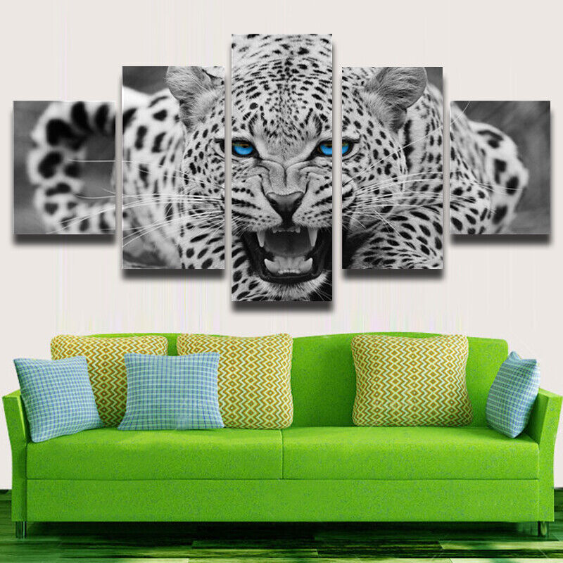 5 Pieces Canvas Wall Art Poster and Print Living Room Leopard No Framed
