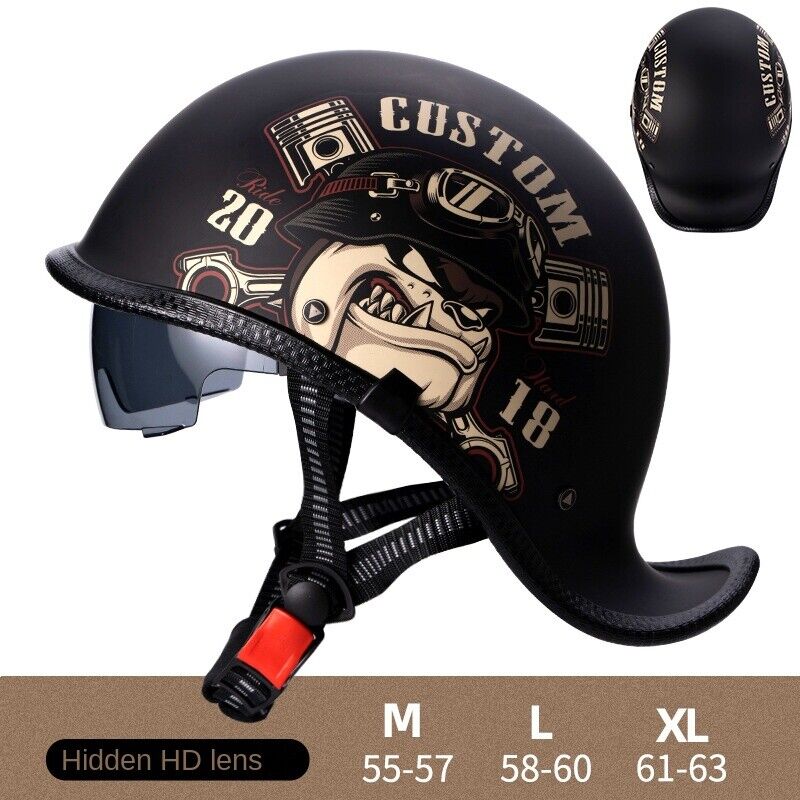 Motorcycle Helmet Vintage Half Helmet Men Women Scoop Helmet With Sun Visor