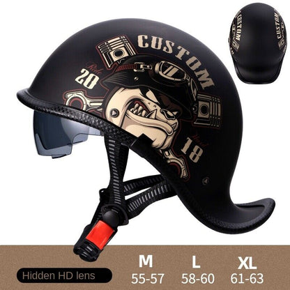 Motorcycle Helmet Vintage Half Helmet Men Women Scoop Helmet With Sun Visor