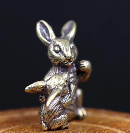 Rabbit Brass Animal Statue Small Sculpture Tabletop Figurine Home Decor Gifts