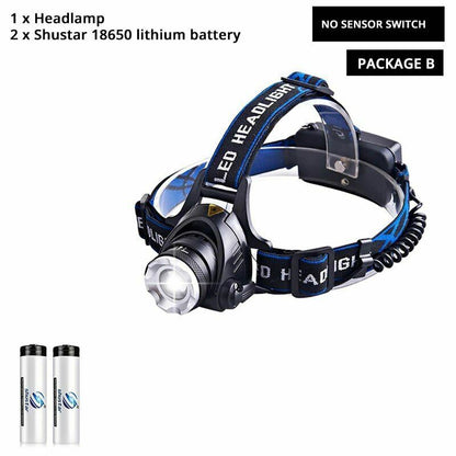 LED Headlamp Super Bright Sensor Zoomable Fishing Lamp Lighting 18650 Batteries