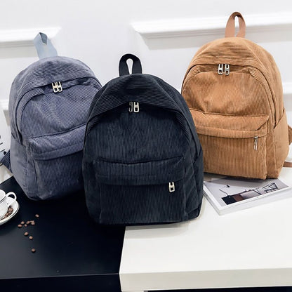 Corduroy Backpack School Backpack Solid Color Bags 36*25*12cm Polyester 20-35 L