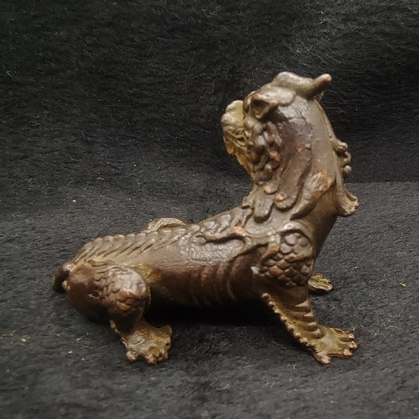 Chinese Antique Bronze Unicorn Tea Pet Statue Ornament