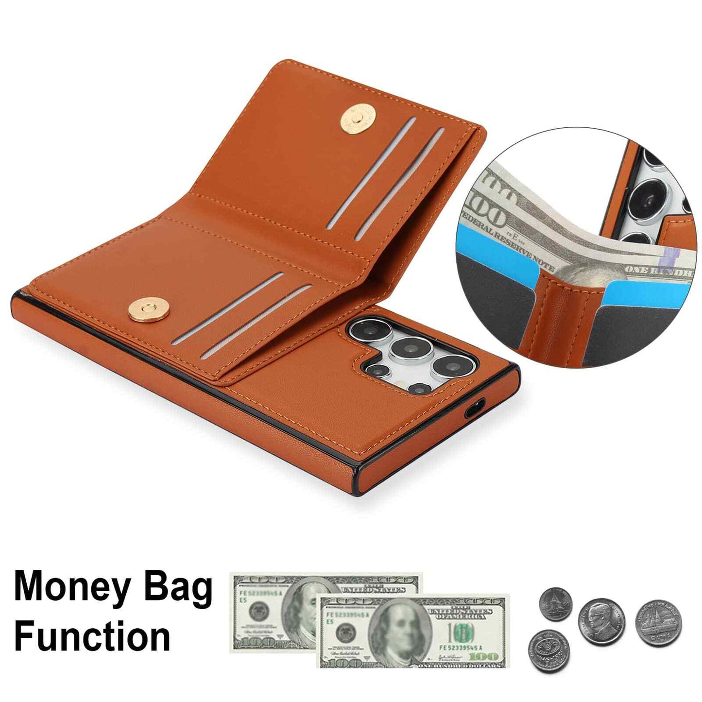 Wallet Case for Samsung Galaxy S24/S23/S22/S21 Ultra/Note 20 Ultra Rotation Ring