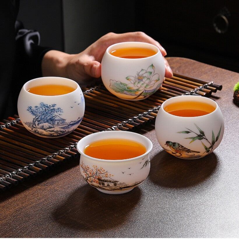 Boutique Hand Painted Tea Cup Fat Mutton Jade Porcelain Master Cup Chinese Cup