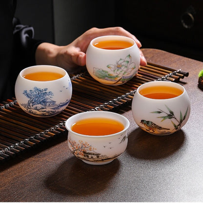 Boutique Hand Painted Tea Cup Fat Mutton Jade Porcelain Master Cup Chinese Cup