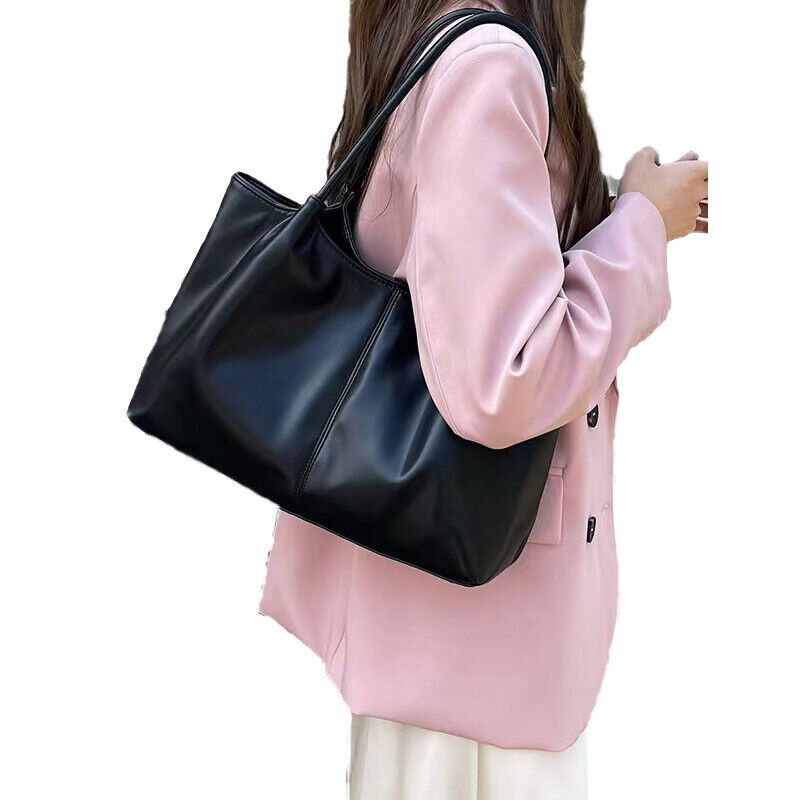 Womens Large-capacity Shoulder Bag PU Leather Handbags Solid Color Casual