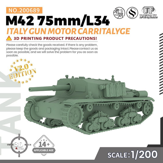 SS200689 1/200 Military Model Kit Italy M42 75mm/L34 Gun Motor CarrItalyge
