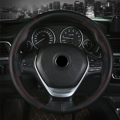 1X Braid Car Steering Wheel Covers Cowhide Genuine Leather Auto Accessories