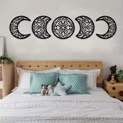 HelloYoung 5pcs Moon Phase Wall Art Nordic Boho Celestial Metal Decor