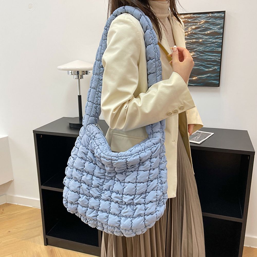 Vegan Crossbody Bags Quilted Pleated Shoulder Tote Bag Versatile Large Handbag
