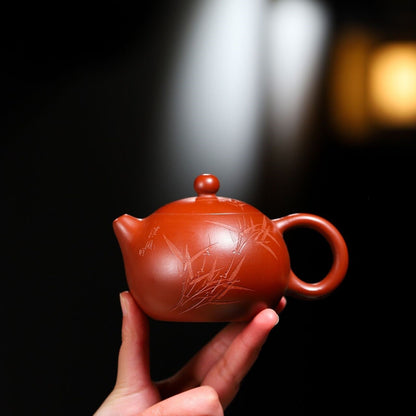Real Yixing Zisha Dahongpao Clay Teapot Xishi Handmade Bamboo Carved Basket Hole