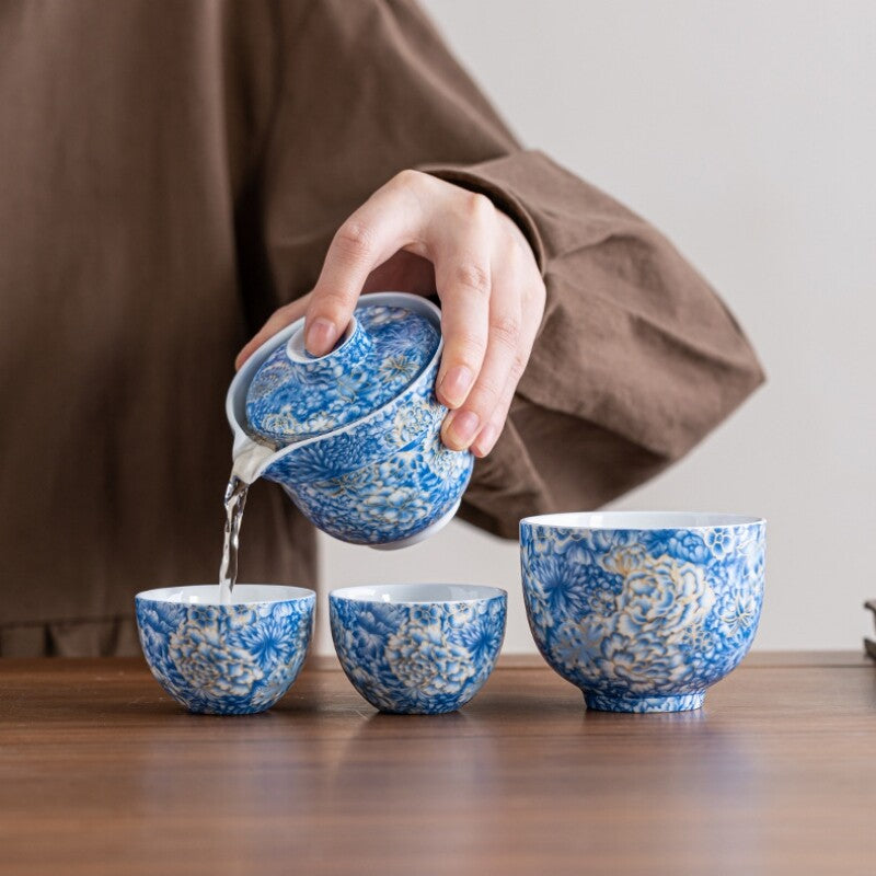 Jingdezhen Porcelain Tea Set With Portable Bag Ceramic Tea Pot Matching Tea Cups