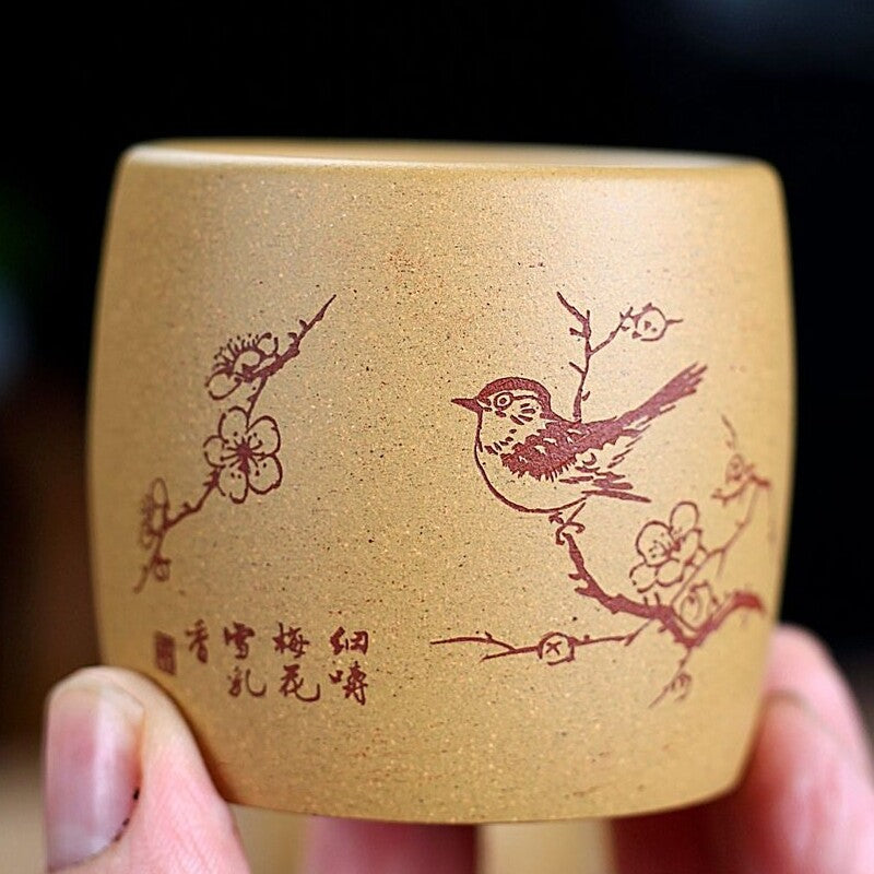 Marked Teacup Real Yixing Zisha Duan Clay Master Cup Animal Bird Carved Handmade