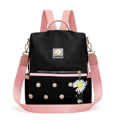 Daisy Pattern Oxford Waterproof Backpack Large Anti-theft Nylon Shoulder Bag 1PC