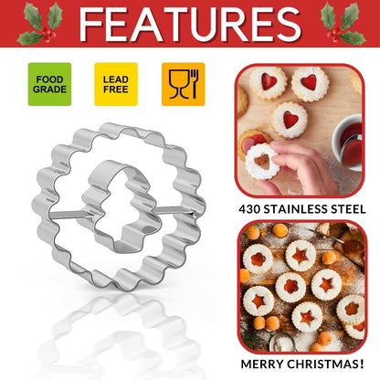 9 Pcs Mini Linzer Cookie Cutters Set, Stainless Steel - Christmas Tree, Gingerbr
