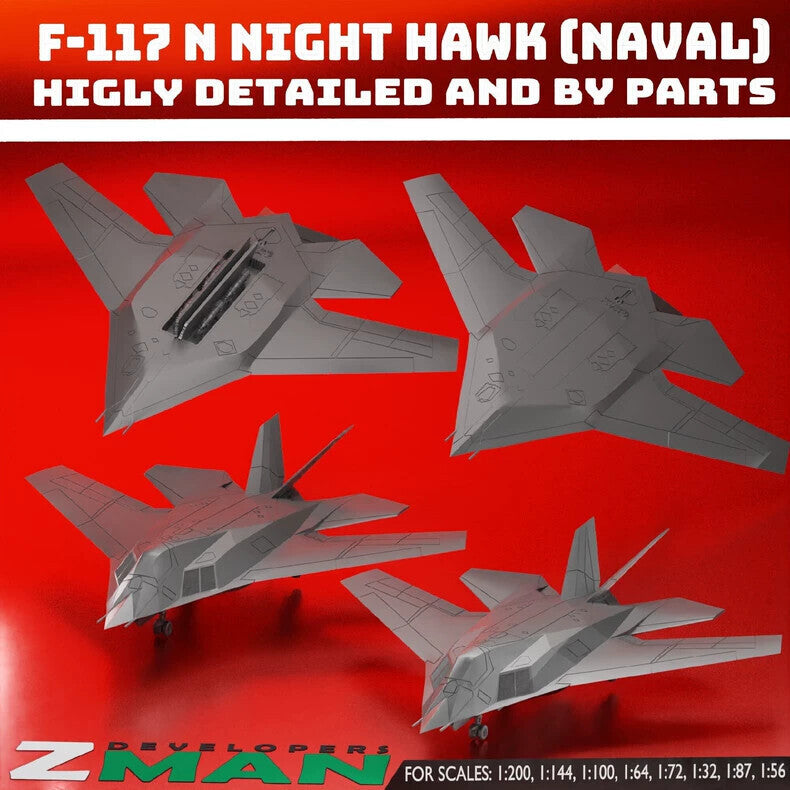 1/144 U.S. Navy-type f117N Nighthawk Stealth Bomber Unpainted Model 3D Printed