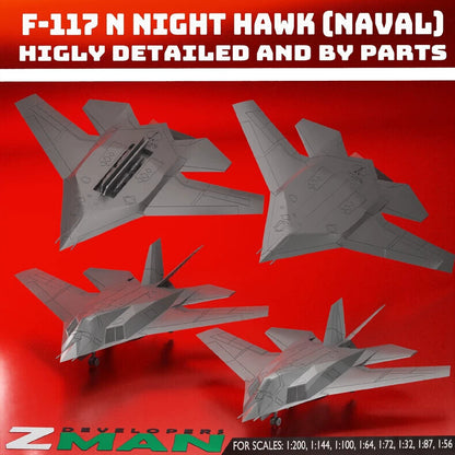 1/144 U.S. Navy-type f117N Nighthawk Stealth Bomber Unpainted Model 3D Printed