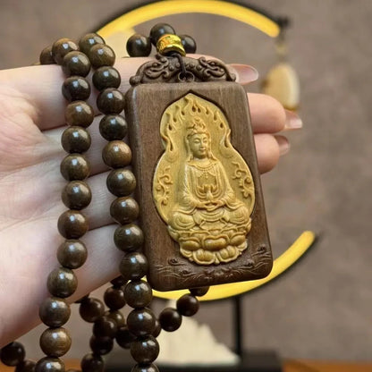 8mm*108 Prayer Beads Natural Wood Guanyin Buddha Lucky Pendant Blessing Necklace