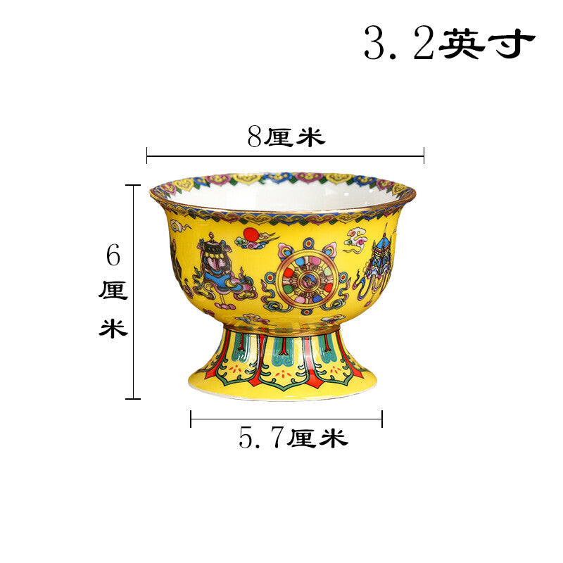 1pc 2.3in Ceramic Water Supply Cup Eight Auspicious Buddha Cups Buddha Hall Bowl
