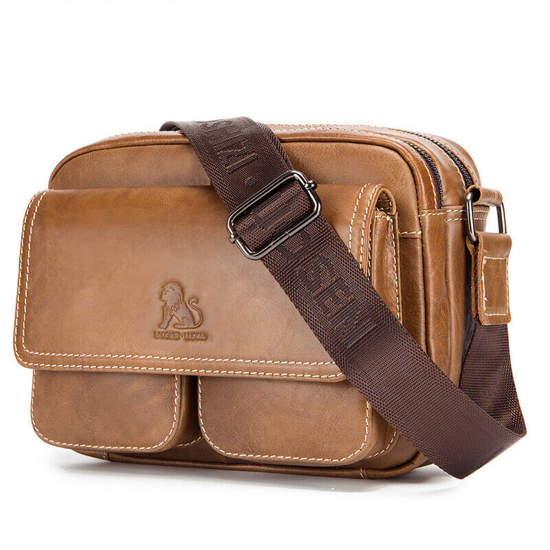 100% Genuine Leather Men's 8" Shoulder Bag Brown Crossbody Bag Messenger Bag