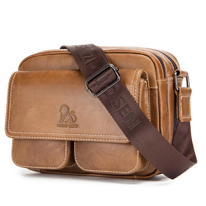 100% Genuine Leather Men's 8" Shoulder Bag Brown Crossbody Bag Messenger Bag