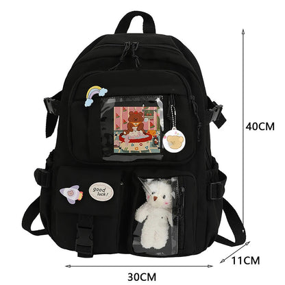 Students School Bags Canvas Backpack Patchwork Women